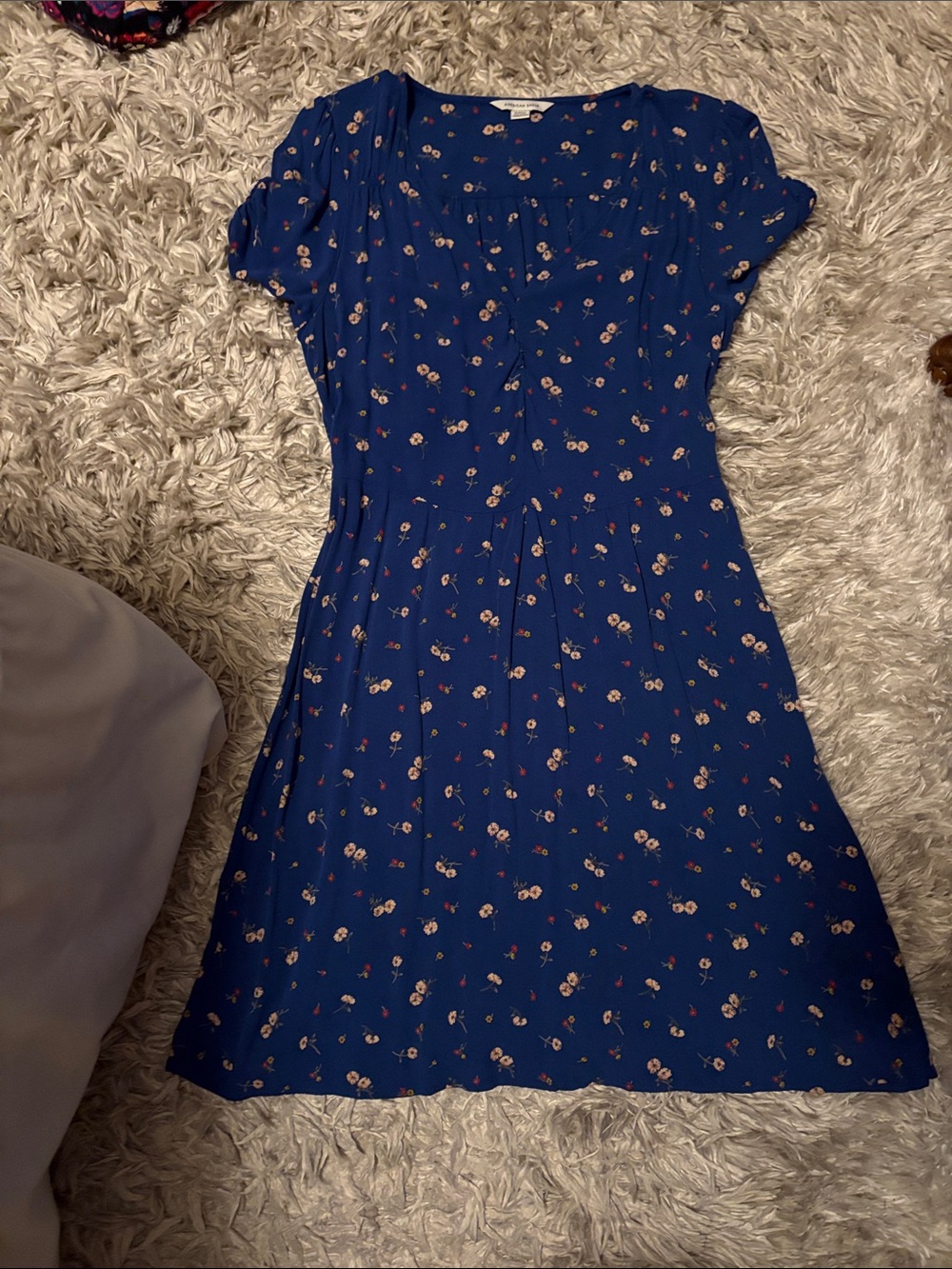American Eagle Outfitters Royal Blue Floral Fit-and-Flare Dress